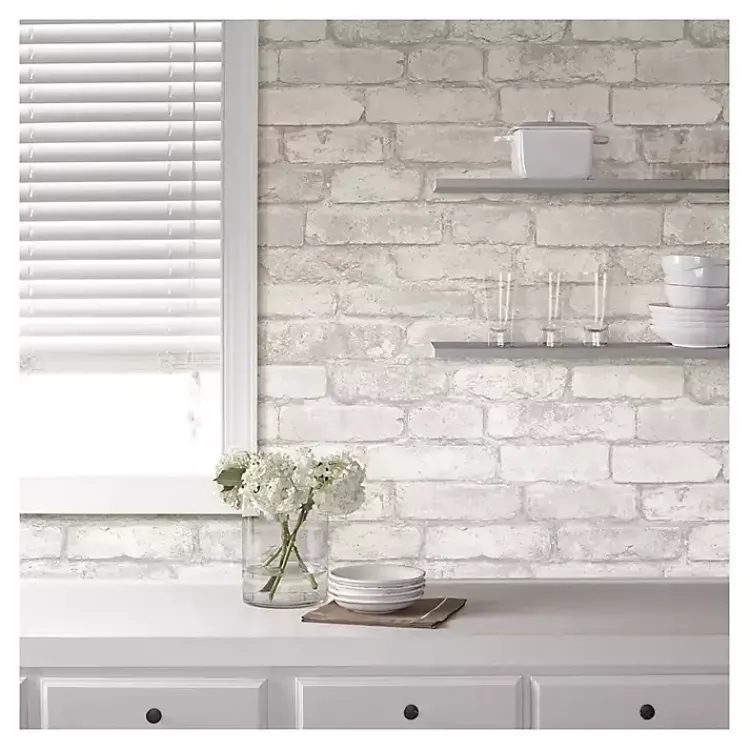 Kirklands Home Gray and White Rustic Brick Peel & Stick Wallpaper