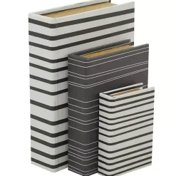 Baskets & Boxes>Kirklands Home Gray and White Striped Book Boxes, Set of 3