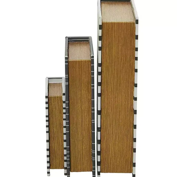 Baskets & Boxes>Kirklands Home Gray and White Striped Book Boxes, Set of 3