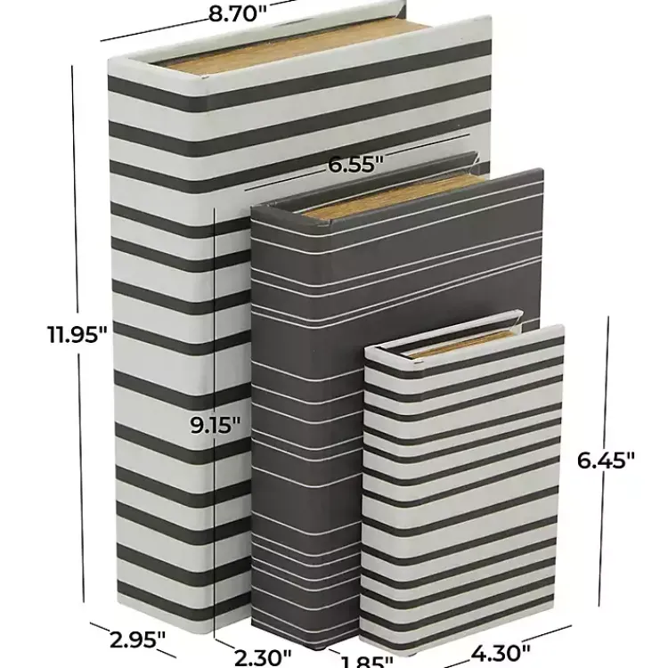 Baskets & Boxes>Kirklands Home Gray and White Striped Book Boxes, Set of 3