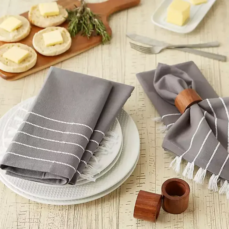 Kirklands Home and White Striped Napkins, Set of 4 Gray Clearance