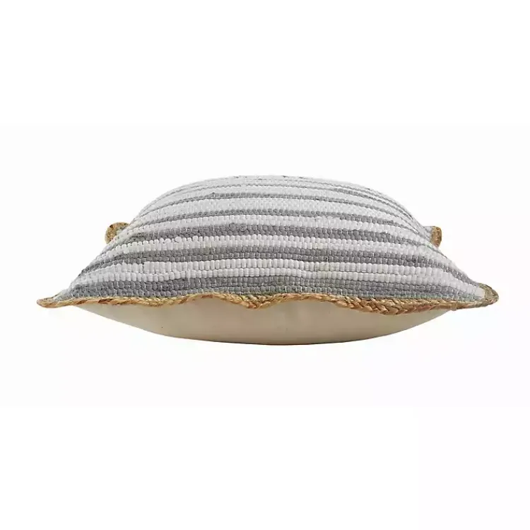 Pillows>Kirklands Home Gray and White Stripped Jute Border Accent Pillow