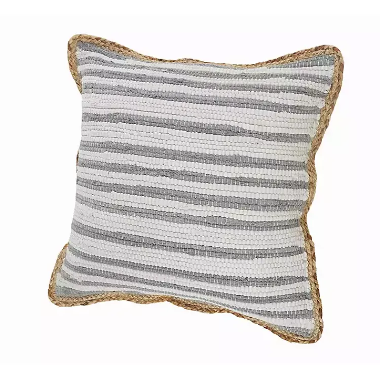 Pillows>Kirklands Home Gray and White Stripped Jute Border Accent Pillow