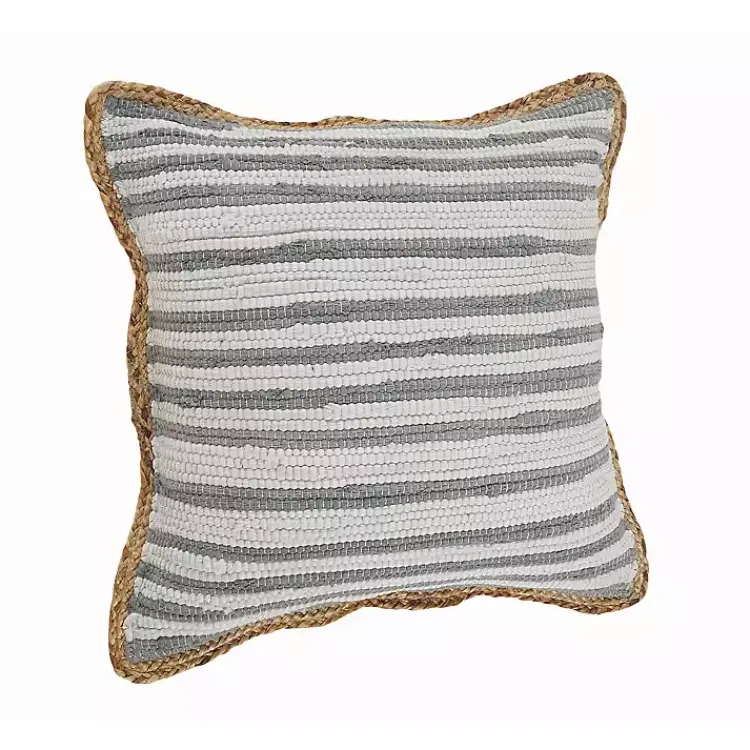 Pillows>Kirklands Home Gray and White Stripped Jute Border Accent Pillow