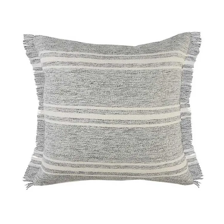 Kirklands Home Gray and White Triple Stripe Outdoor Pillow New