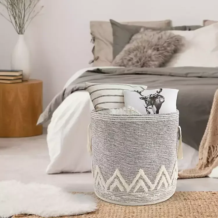 Baskets & Boxes>Kirklands Home Gray and White Tuft Peaks Storage Basket