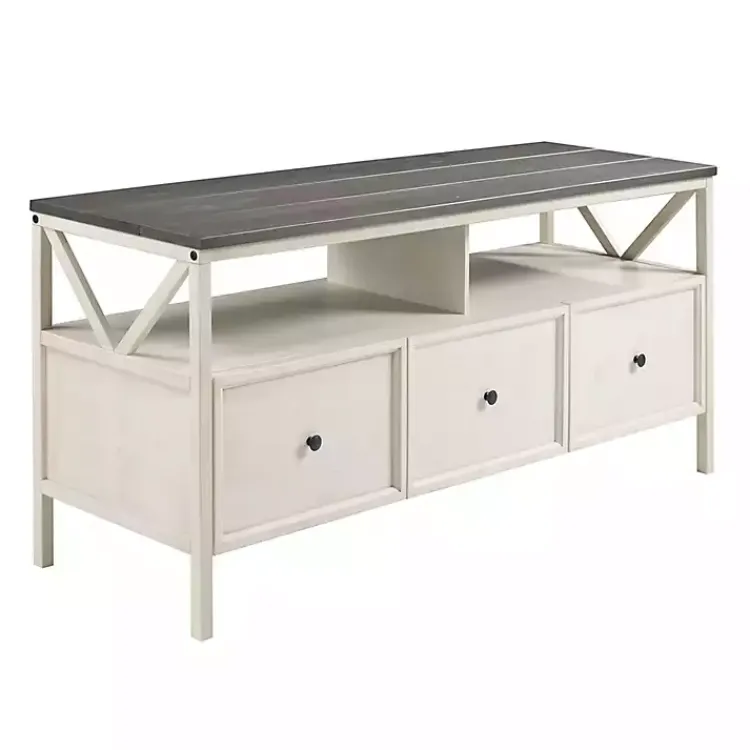 Kirklands Home Gray and Whitewashed Wood 3-Drawer Media Cabinet Hot