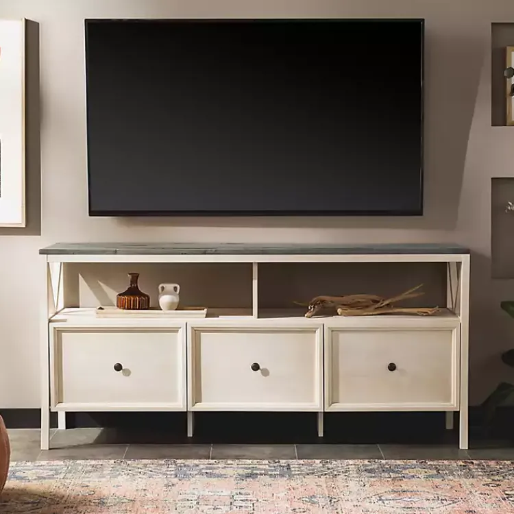 Kirklands Home Gray and Whitewashed Wood 3-Drawer Media Cabinet Hot
