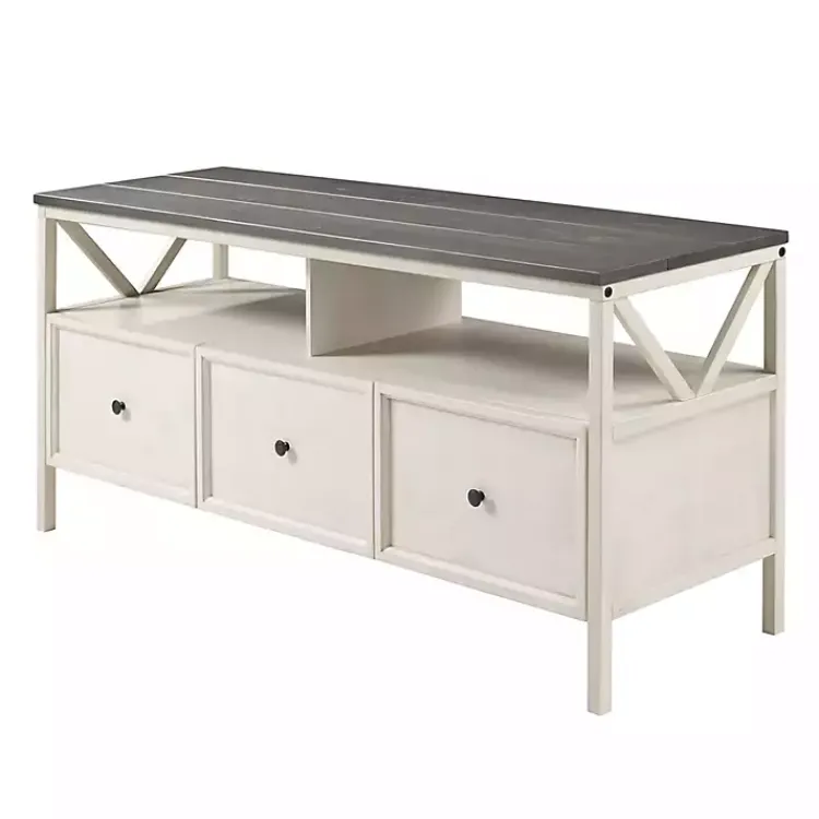 Kirklands Home Gray and Whitewashed Wood 3-Drawer Media Cabinet Hot
