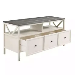 Kirklands Home Gray and Whitewashed Wood 3-Drawer Media Cabinet Hot