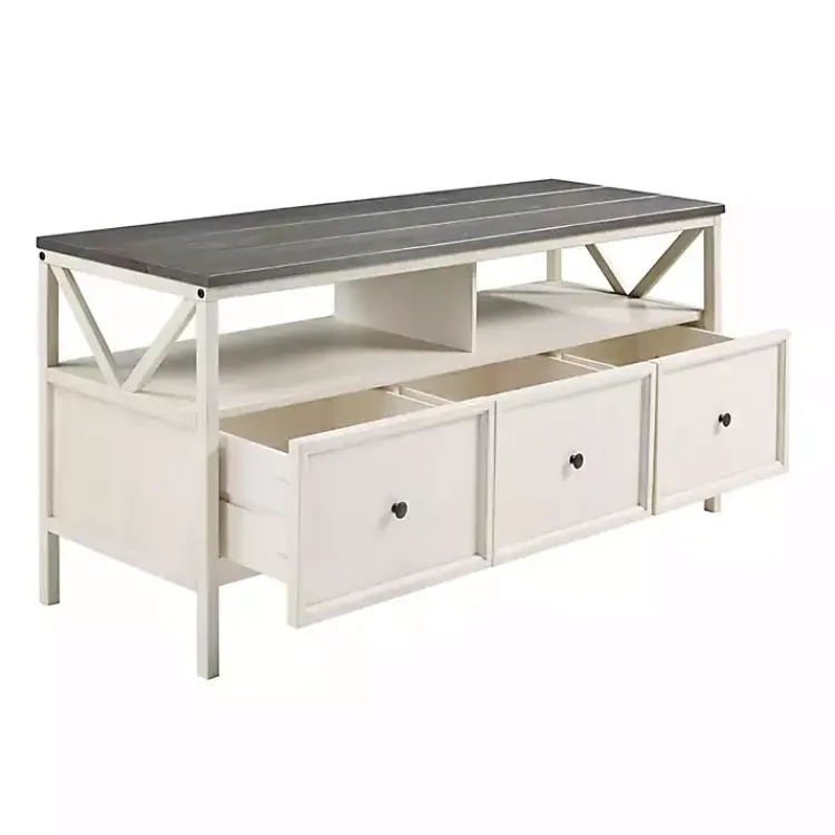 Kirklands Home Gray and Whitewashed Wood 3-Drawer Media Cabinet Hot