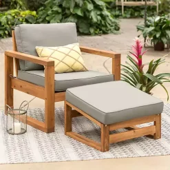 Kirklands Home Gray and Wood 2-pc. Outdoor Chair and Ottoman Set