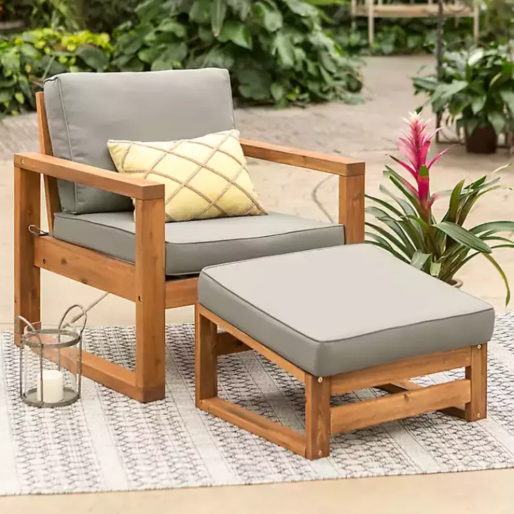 Kirklands Home Gray and Wood 2-pc. Outdoor Chair and Ottoman Set