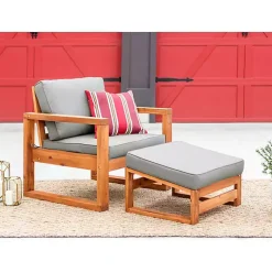 Kirklands Home Gray and Wood 2-pc. Outdoor Chair and Ottoman Set