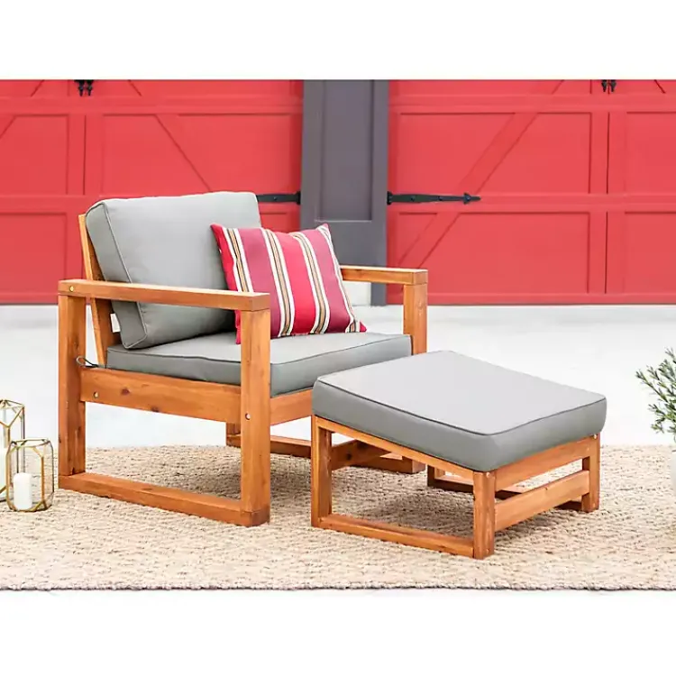 Kirklands Home Gray and Wood 2-pc. Outdoor Chair and Ottoman Set