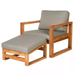 Kirklands Home Gray and Wood 2-pc. Outdoor Chair and Ottoman Set