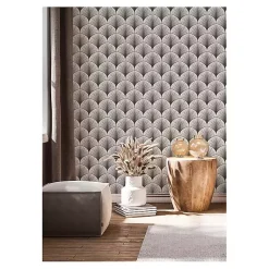 Kirklands Home Gray Art Deco Fans Peel & Stick Wallpaper New