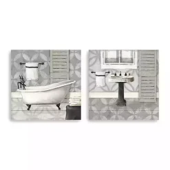 Kirklands Home Gray Bath and Sink Canvas Art Prints, Set of 2 Hot