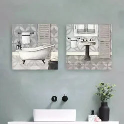 Kirklands Home Gray Bath and Sink Canvas Art Prints, Set of 2 Hot