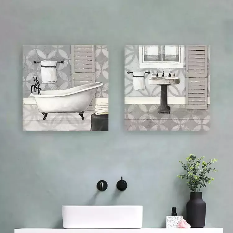 Kirklands Home Gray Bath and Sink Canvas Art Prints, Set of 2 Hot