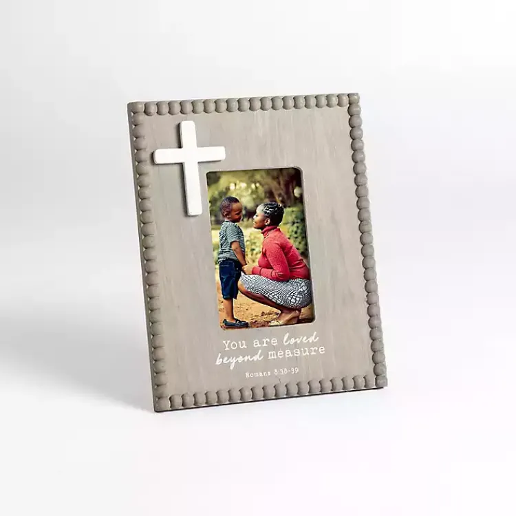 Picture Frames>Kirklands Home Beaded Cross Picture Frame Gray