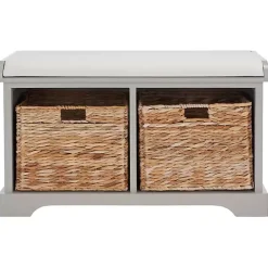 Kirklands Home Bench with Woven Storage Baskets Gray Hot