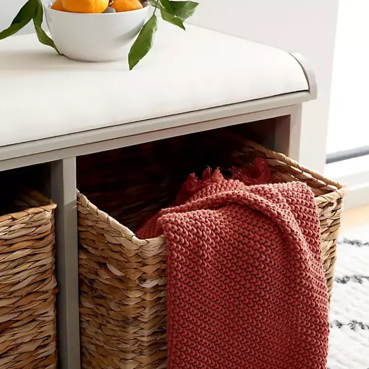 Kirklands Home Bench with Woven Storage Baskets Gray Hot