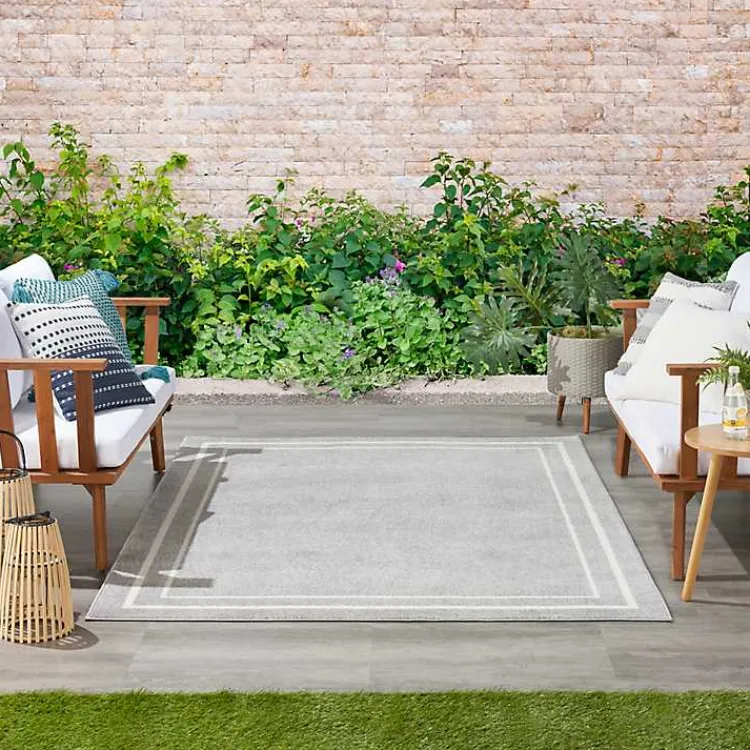 Kirklands Home Bordered Indoor/Outdoor Area Rug, 5x7 Gray New