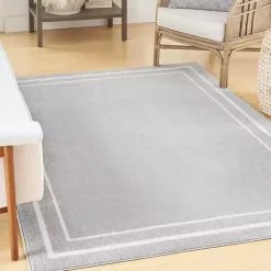 Kirklands Home Bordered Indoor/Outdoor Area Rug, 5x7 Gray New