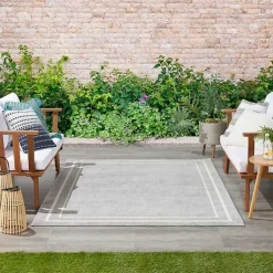 Kirklands Home Gray Bordered Indoor/Outdoor Area Rug, 6x9 Outlet