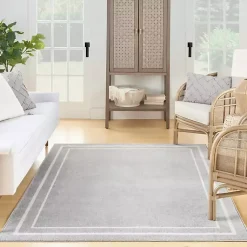 Kirklands Home Gray Bordered Indoor/Outdoor Area Rug, 6x9 Outlet