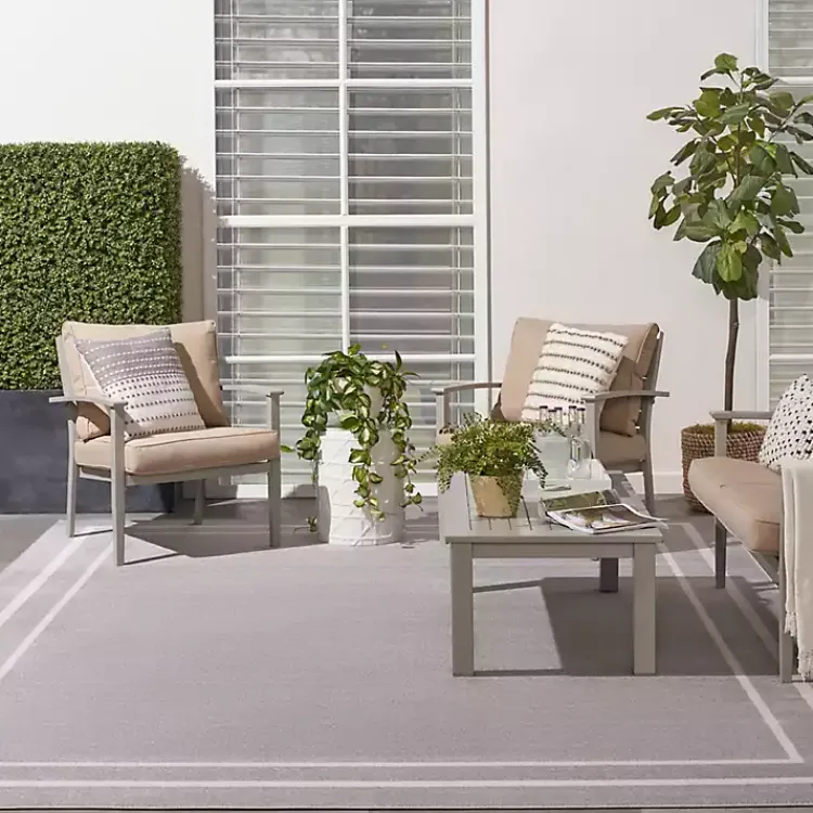 Kirklands Home Bordered Indoor/Outdoor Area Rug, 8x10 Gray Hot