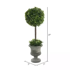 Trees & Topiaries>Kirklands Home Gray Boxwood Pedestal Urn Topiary, 2 ft.