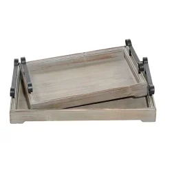 Decorative Trays>Kirklands Home Brushed Distressed 2-pc. Decorative Tray Set Gray