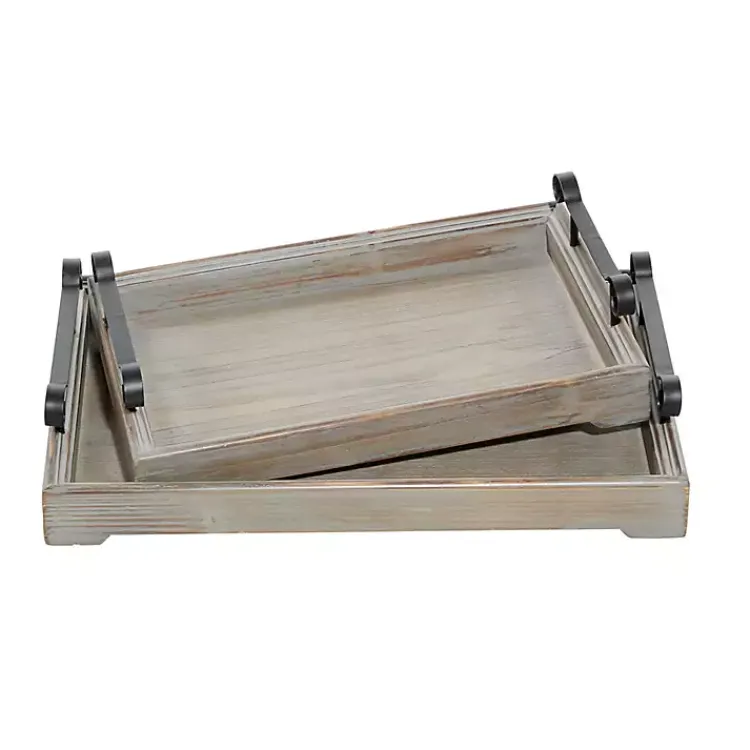 Decorative Trays>Kirklands Home Brushed Distressed 2-pc. Decorative Tray Set Gray