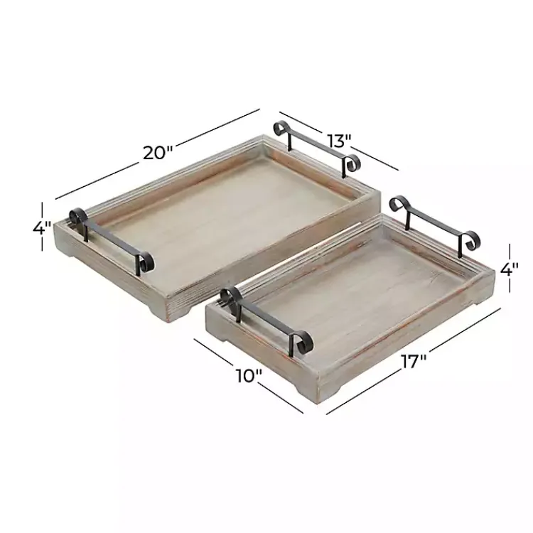 Decorative Trays>Kirklands Home Brushed Distressed 2-pc. Decorative Tray Set Gray