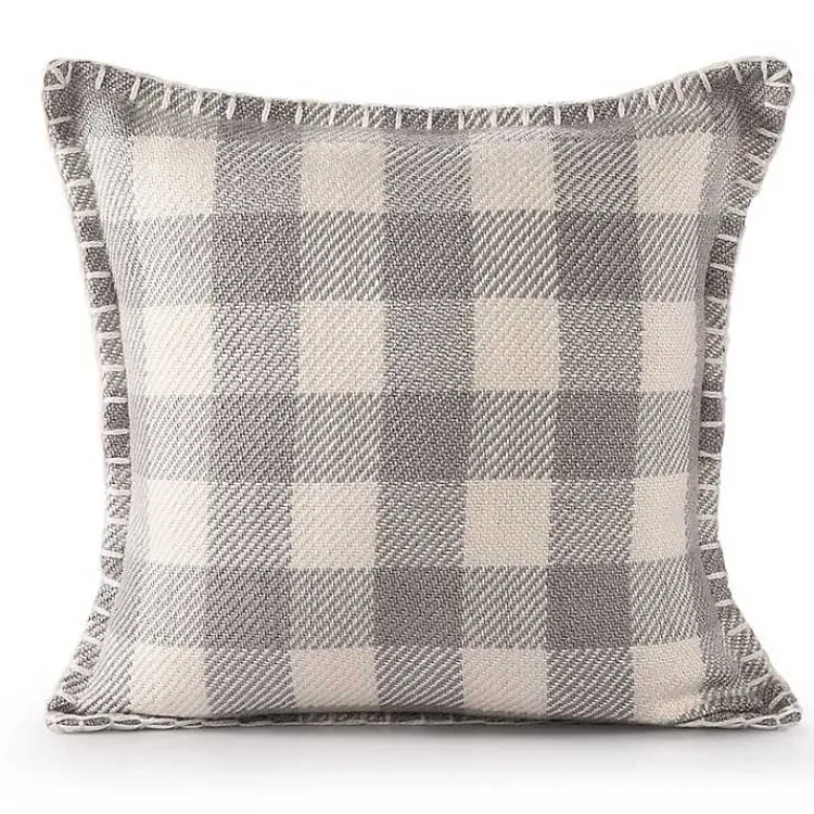 Kirklands Home Gray Buffalo Check Stitched Outdoor Throw Pillow Sale