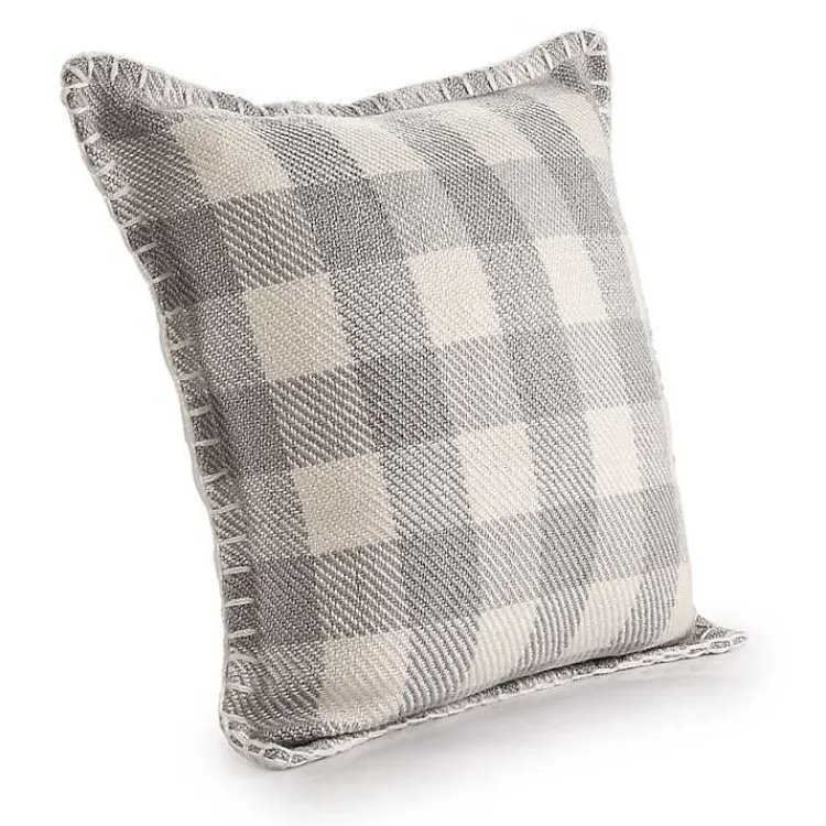Kirklands Home Gray Buffalo Check Stitched Outdoor Throw Pillow Sale