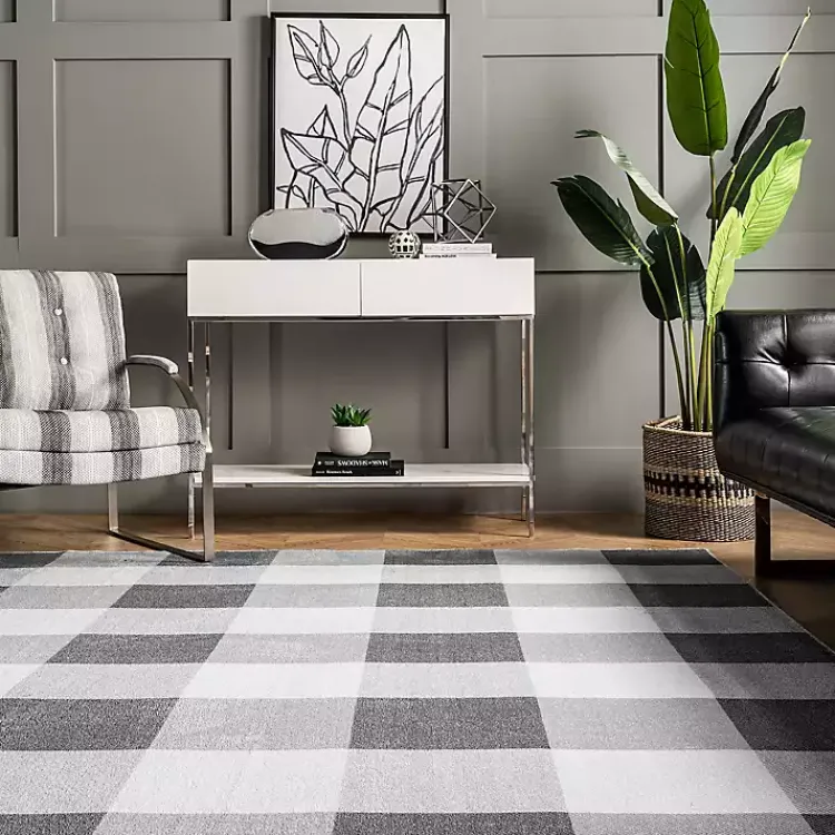 Kirklands Home Gray Buffalo Plaid Washable Area Rug, 4x6 Best