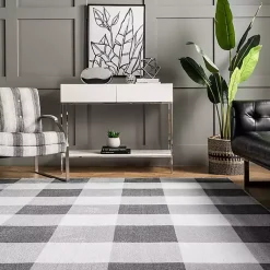 Kirklands Home Gray Buffalo Plaid Washable Area Rug, 5x8 New