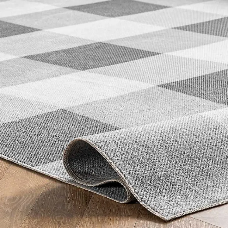 Kirklands Home Gray Buffalo Plaid Washable Area Rug, 5x8 New