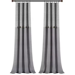 Kirklands Home Gray Button and Stripe Curtain Panel Set, 95 in. Clearance
