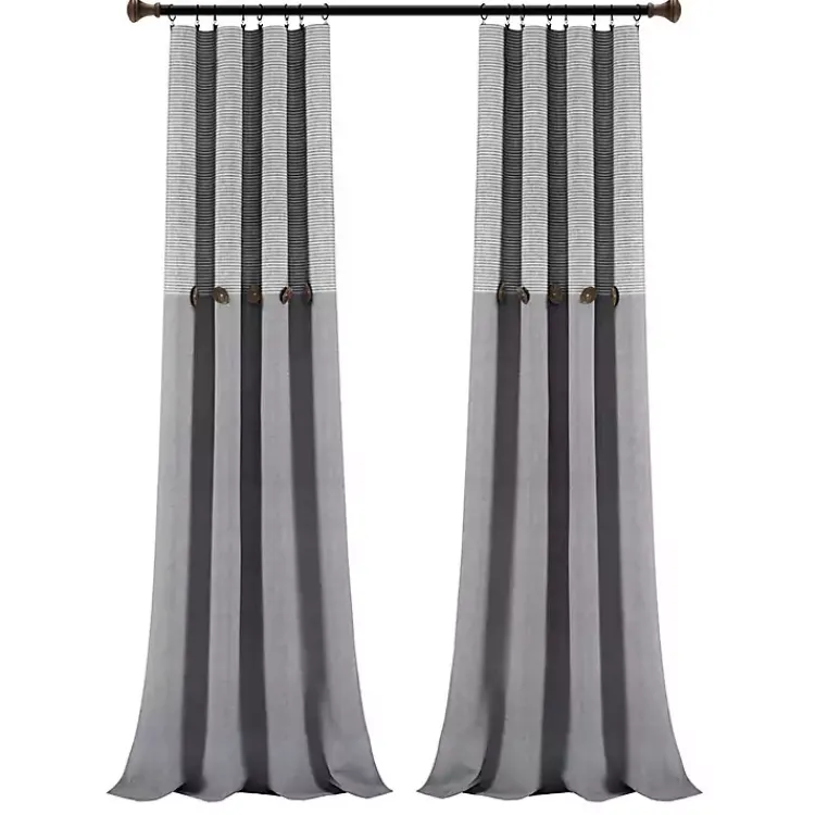 Kirklands Home Gray Button and Stripe Curtain Panel Set, 95 in. Clearance