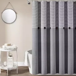 Kirklands Home Button and Stripe Shower Curtain Gray New