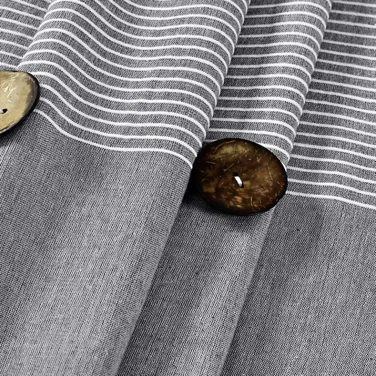 Kirklands Home Button and Stripe Shower Curtain Gray New