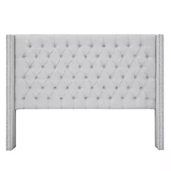 Kirklands Home Button Tufted Nailhead Trim Queen Headboard Gray Clearance