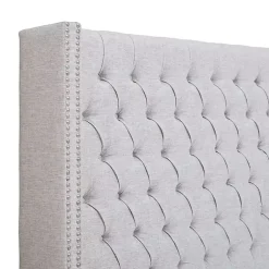Kirklands Home Button Tufted Nailhead Trim Queen Headboard Gray Clearance