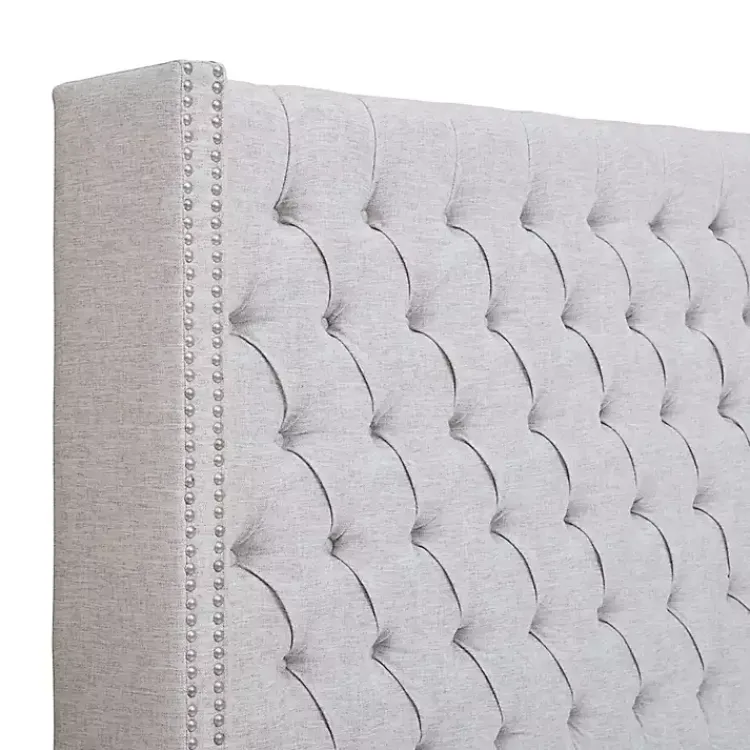 Kirklands Home Button Tufted Nailhead Trim Queen Headboard Gray Clearance