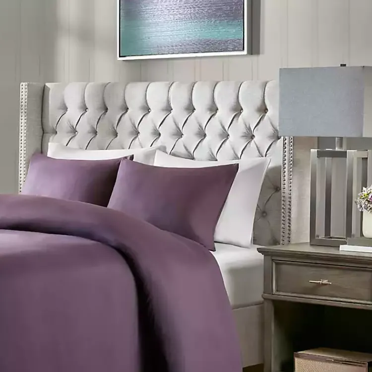 Kirklands Home Button Tufted Nailhead Trim Queen Headboard Gray Clearance