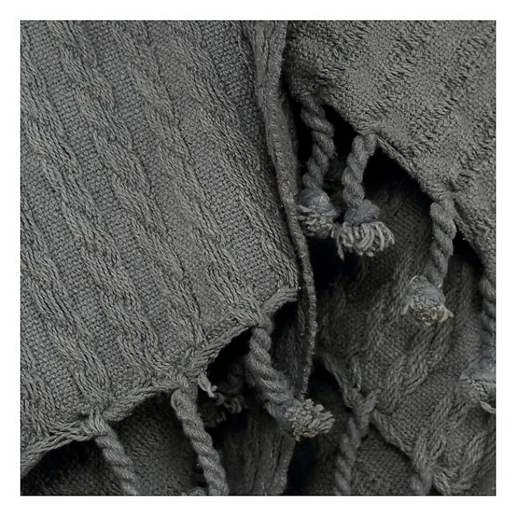 Blankets & Throws>Kirklands Home Cable Knit Tassel Throw Gray